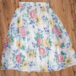 Vintage St. Michael Floral Midi Skirt Women’s Size 12 UK (26” Waist, 29” Length)